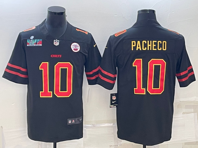 Men’s Kansas City Chiefs #10 Isiah Pacheco Black Red Gold Super Bowl LVII Patch Vapor Untouchable Limited Stitched Jersey Men’s Kansas City Chiefs #10 Isiah Pacheco Black Red Gold Super Bowl LVII Patch Vapor Untouchable Limited Stitched Jersey